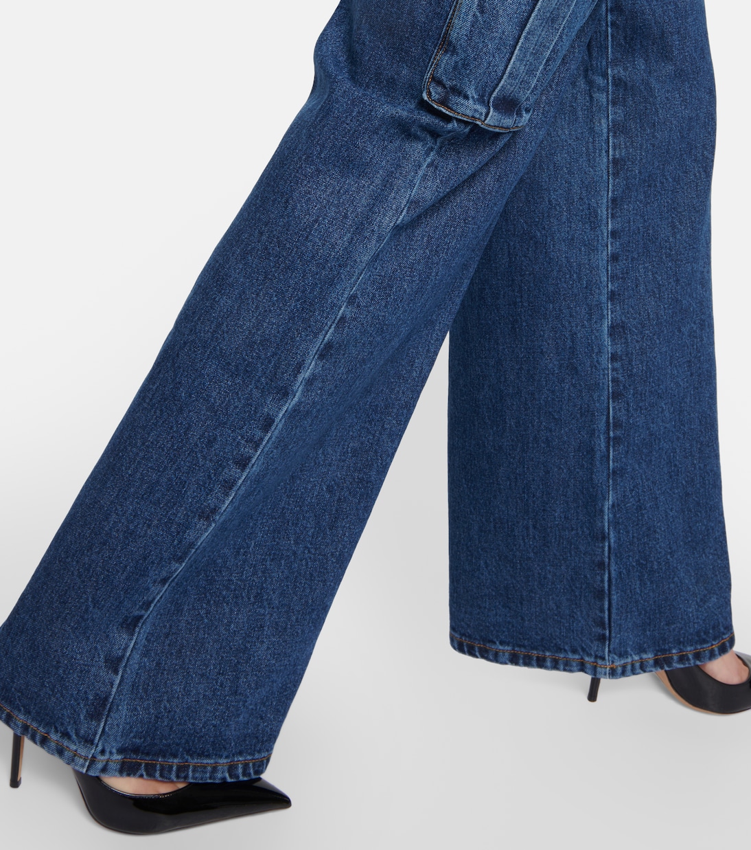 Weite Mid-Rise-Cargohose aus Denim | Self-Portrait