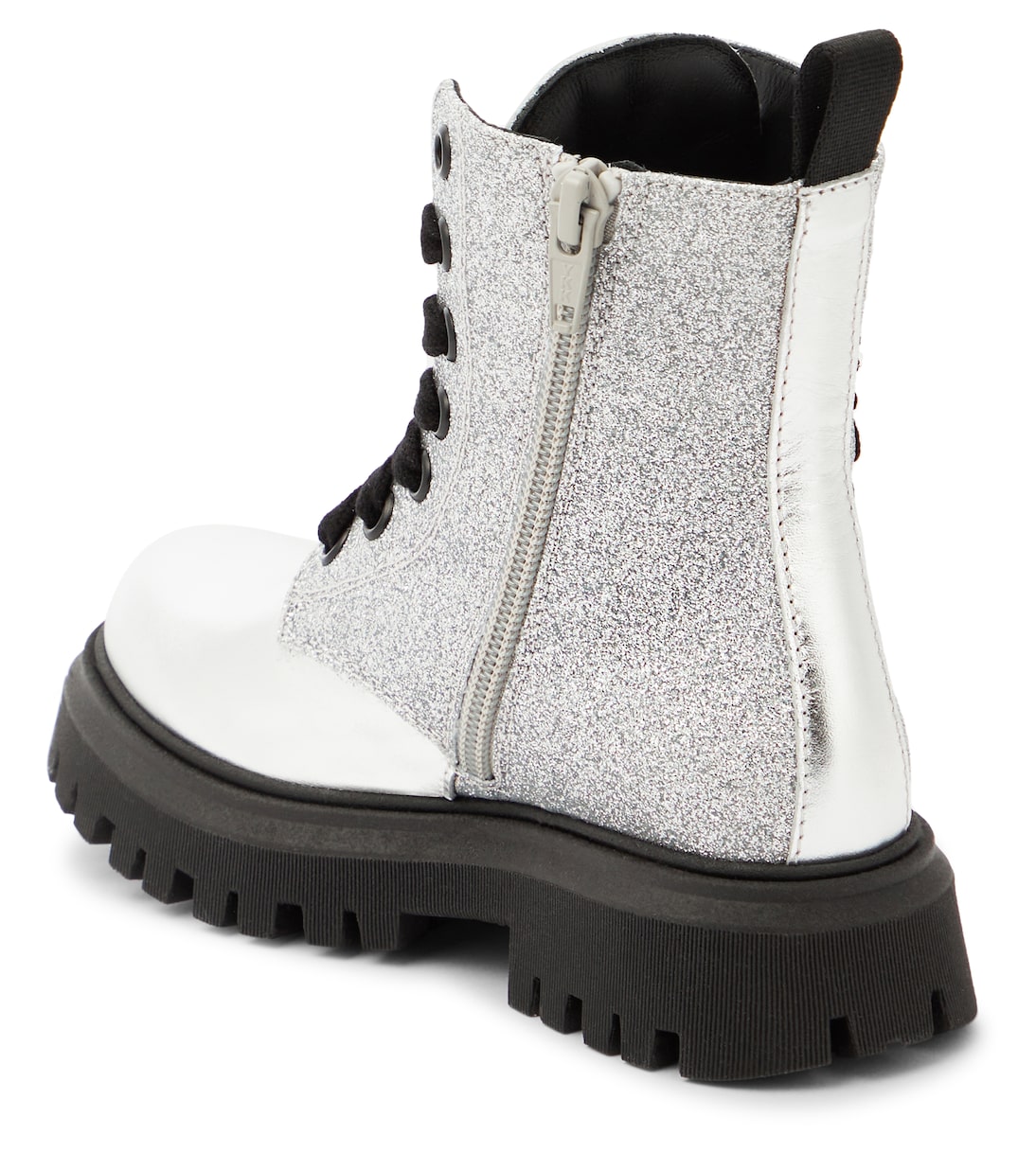Stivali in pelle con glitter e logo | Moschino Kids