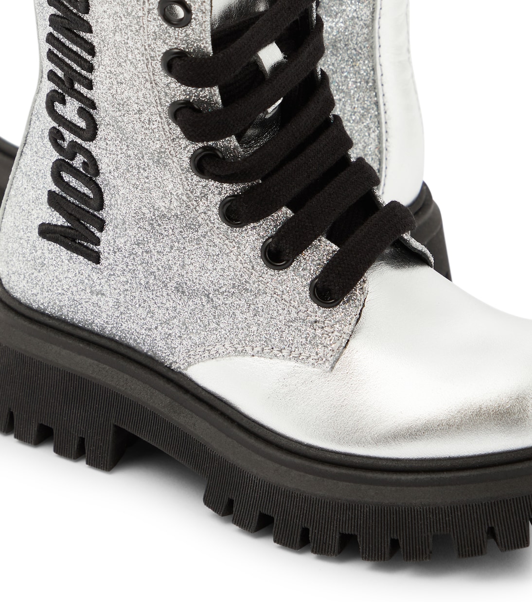 Stivali in pelle con glitter e logo | Moschino Kids