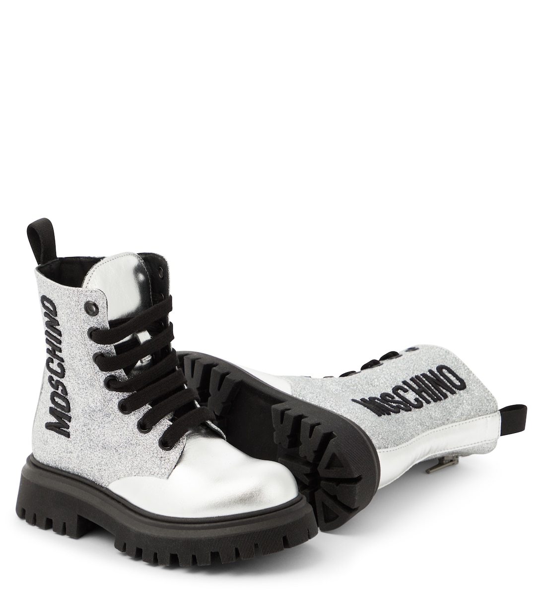 Stivali in pelle con glitter e logo | Moschino Kids