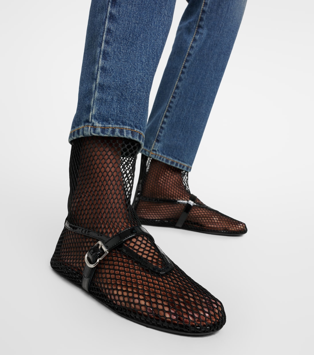 Bailarinas altas de malla con piel | Alaïa
