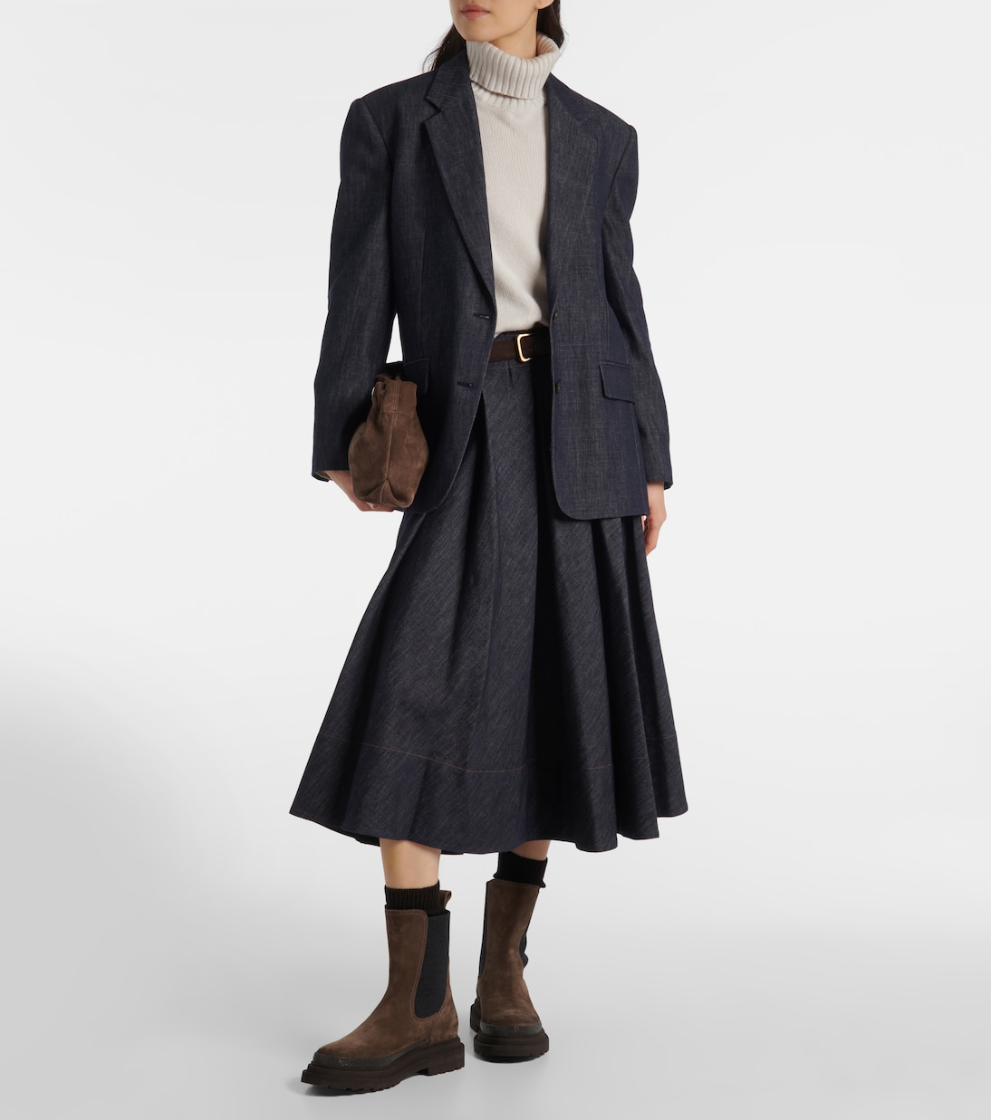 Mid-rise denim midi skirt | Brunello Cucinelli