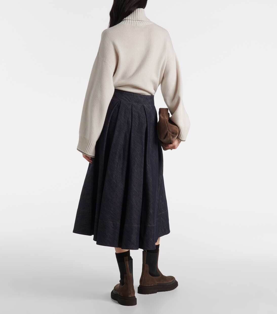 Mid-rise denim midi skirt | Brunello Cucinelli