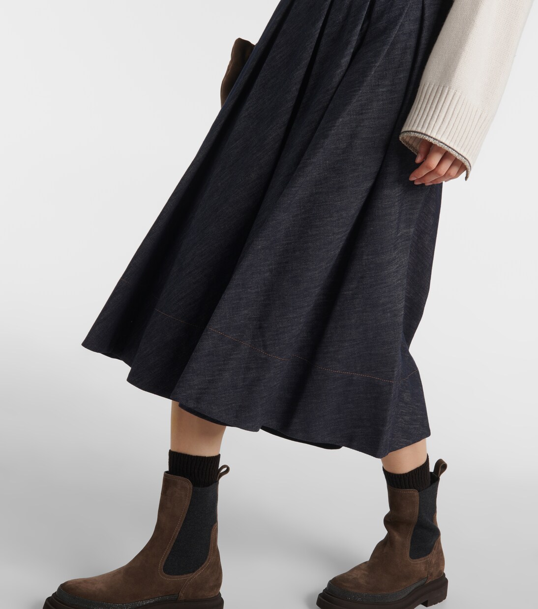 Mid-rise denim midi skirt | Brunello Cucinelli