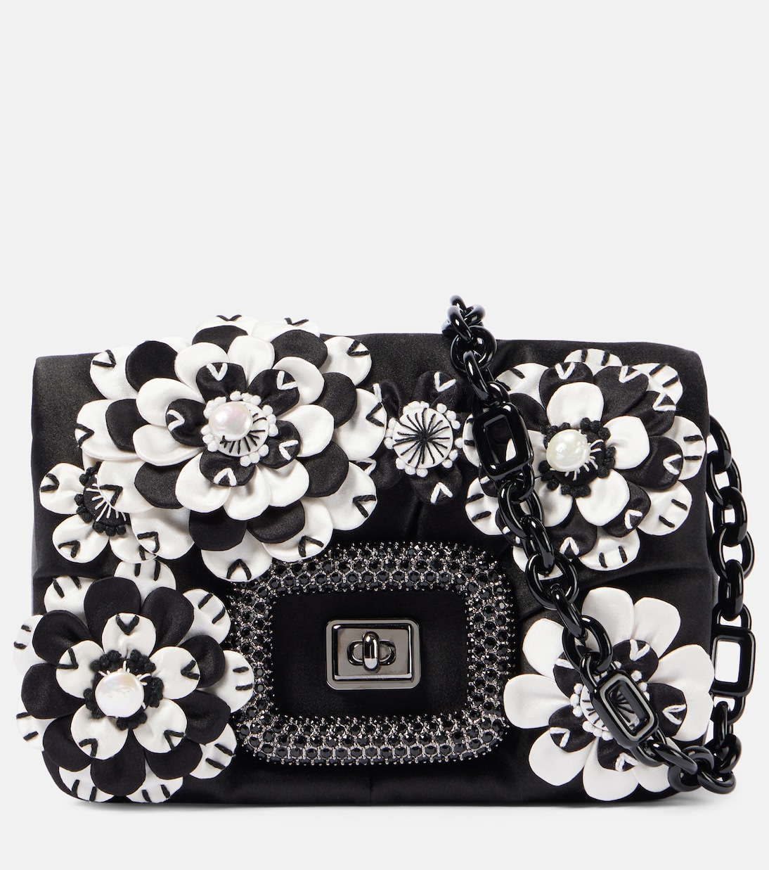 Viv' Choc floral-appliqué satin crossbody bag | Roger Vivier