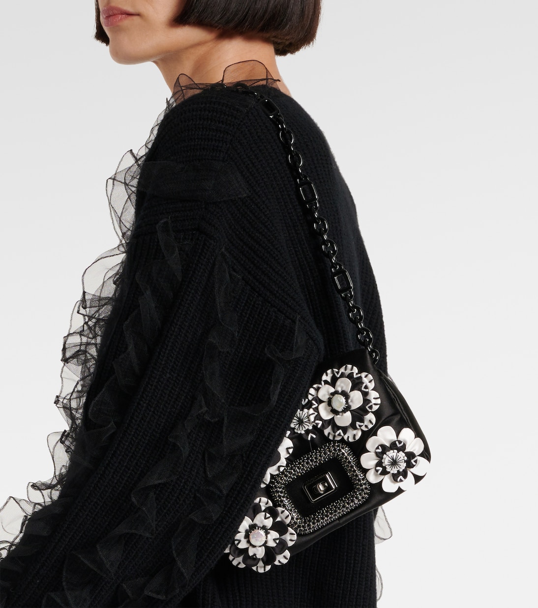 Viv' Choc floral-appliqué satin crossbody bag | Roger Vivier