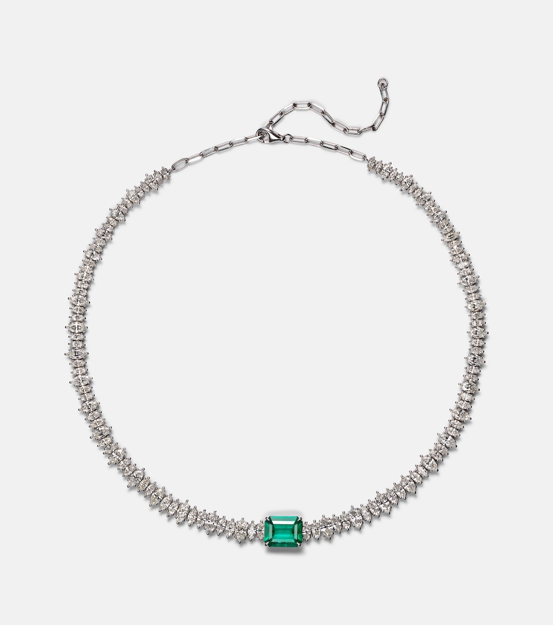 Choker in oro bianco 18kt con diamanti e smeraldo | Anita Ko