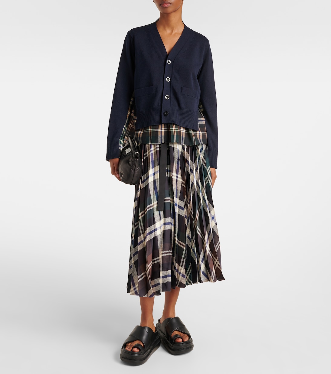 Cárdigan en mezcla de algodón a cuadros | Sacai