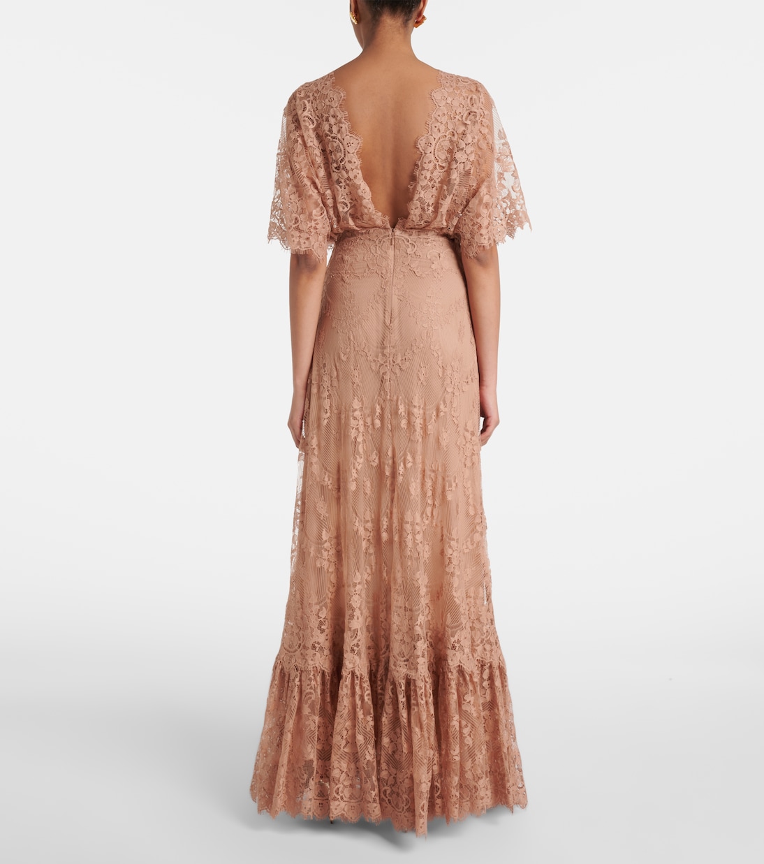 Abito lungo in pizzo di misto cotone | Elie Saab