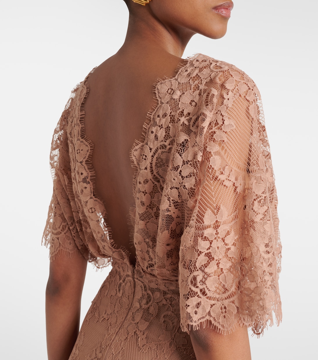 Abito lungo in pizzo di misto cotone | Elie Saab