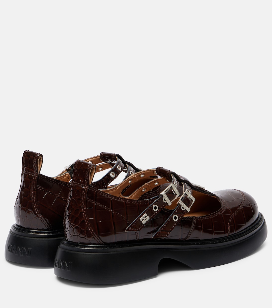 Croc-effect faux leather Mary Jane flats | Ganni