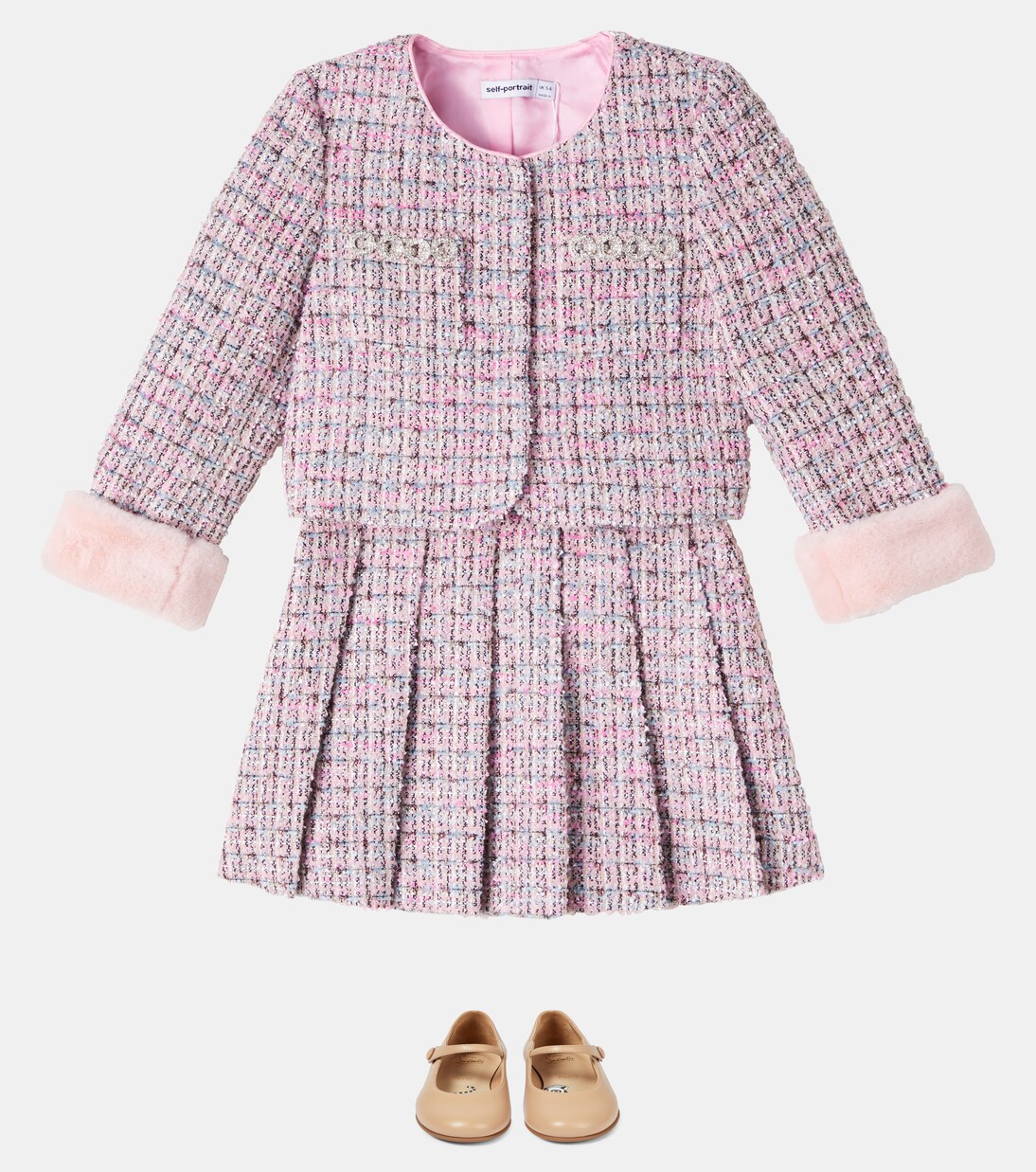 Faux fur-trimmed bouclé jacket | Self-Portrait Kids