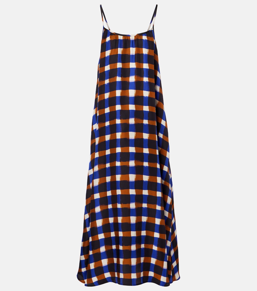 Napoli checked silk twill maxi dress | Asceno