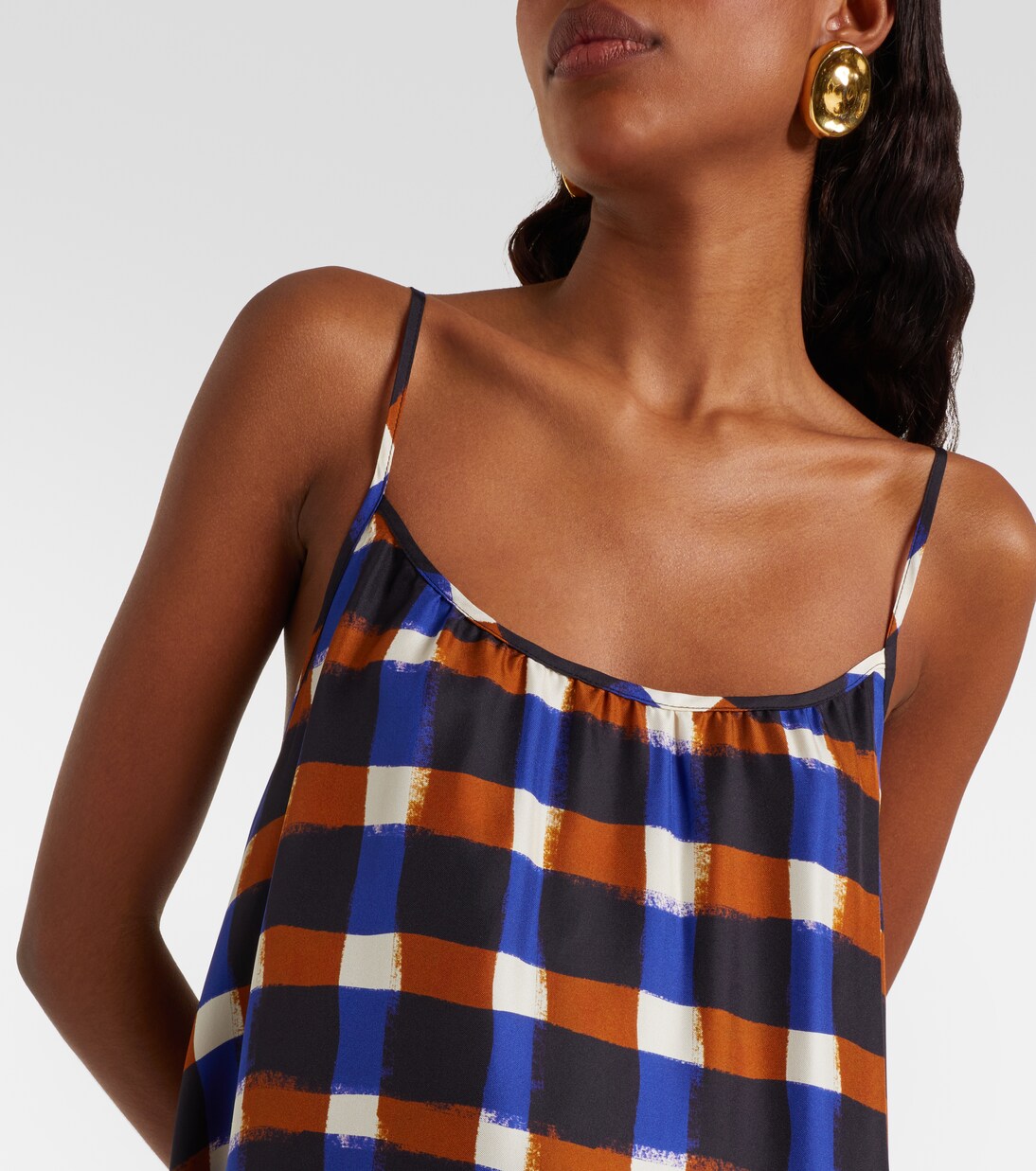 Napoli checked silk twill maxi dress | Asceno