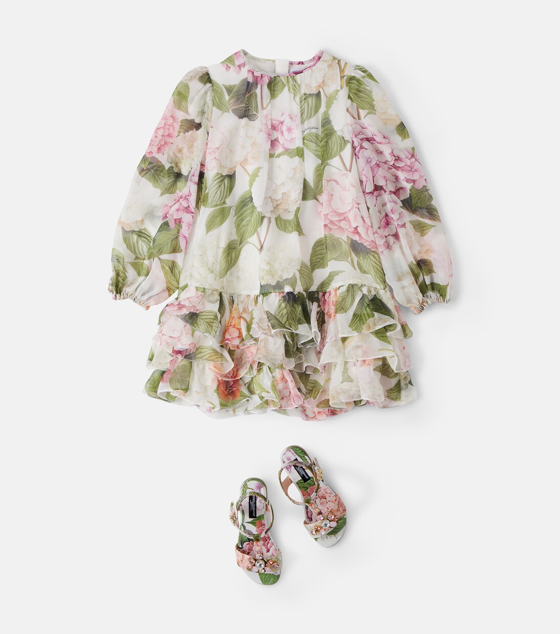 Floral ruffled silk chiffon dress | Dolce&Gabbana Kids
