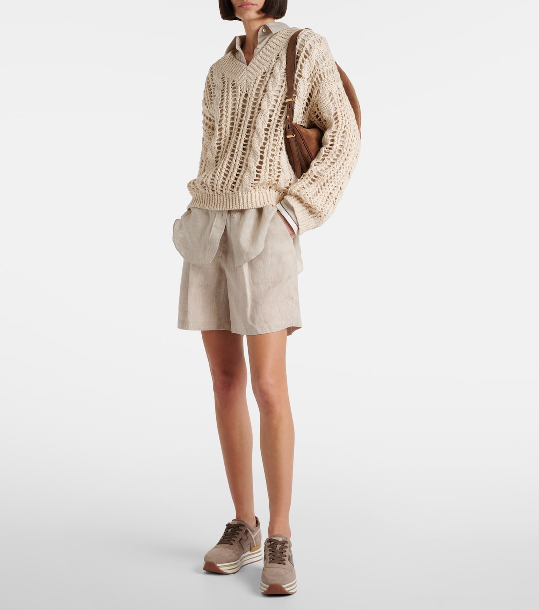 Midi leather platform sneakers in beige Hogan Mytheresa