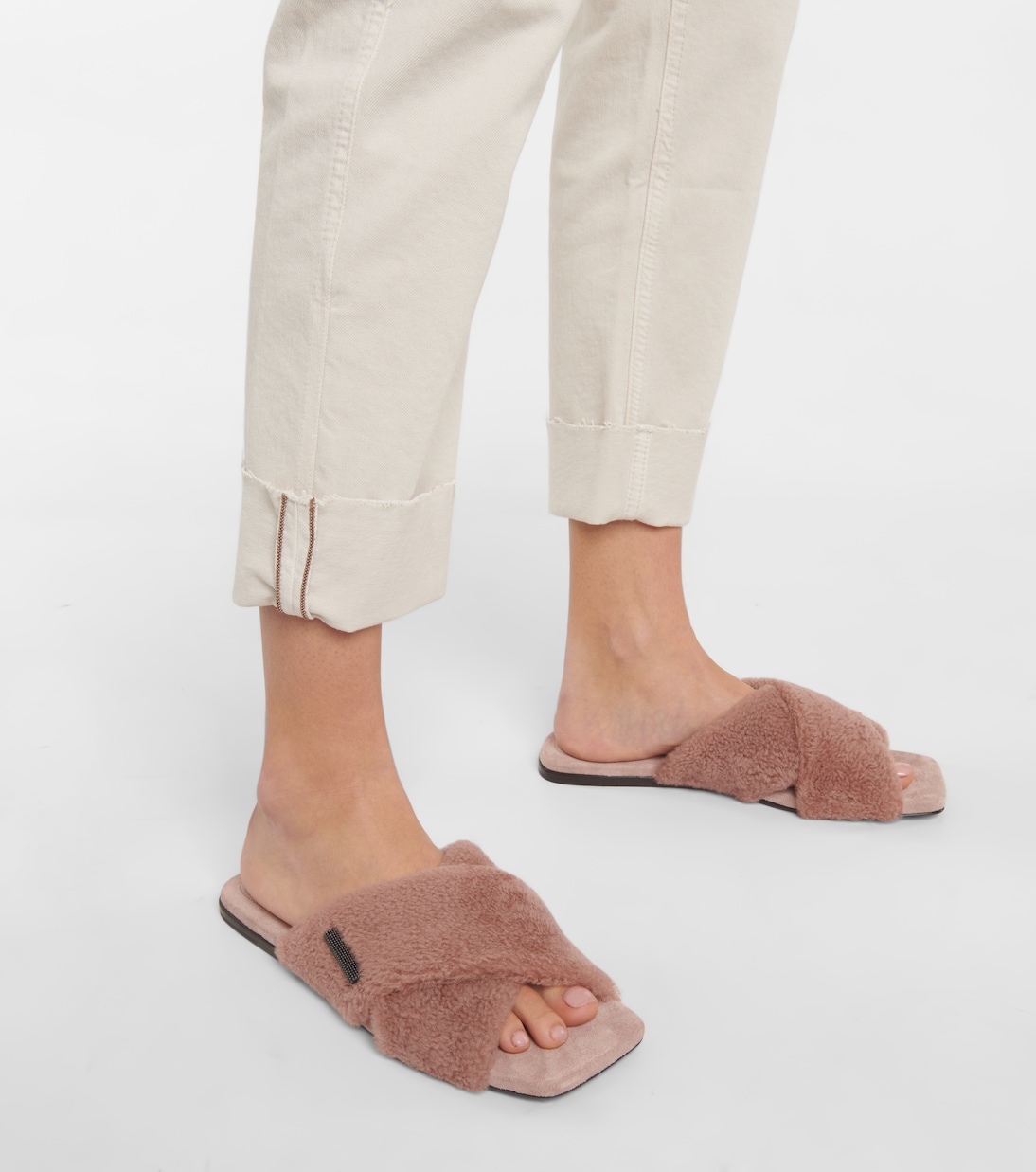 Embellished shearling slides | Brunello Cucinelli