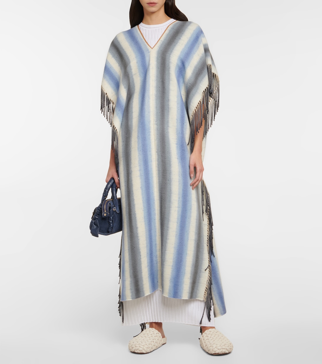 Caftano in cashmere e seta a righe | Chloé
