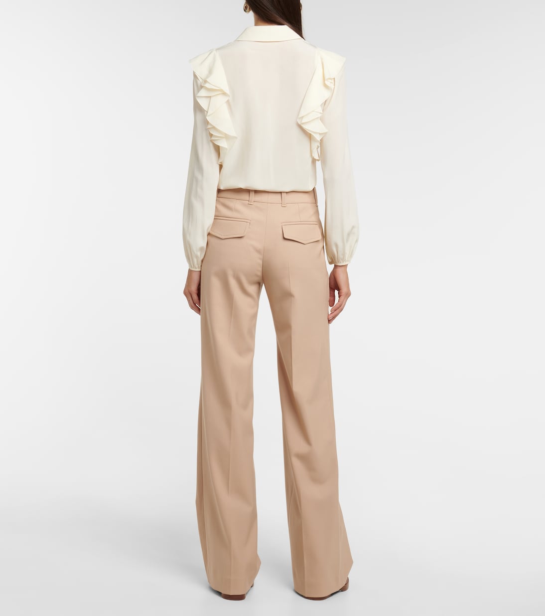 Pantalon droit à taille mi-haute en laine mélangée | Chloé
