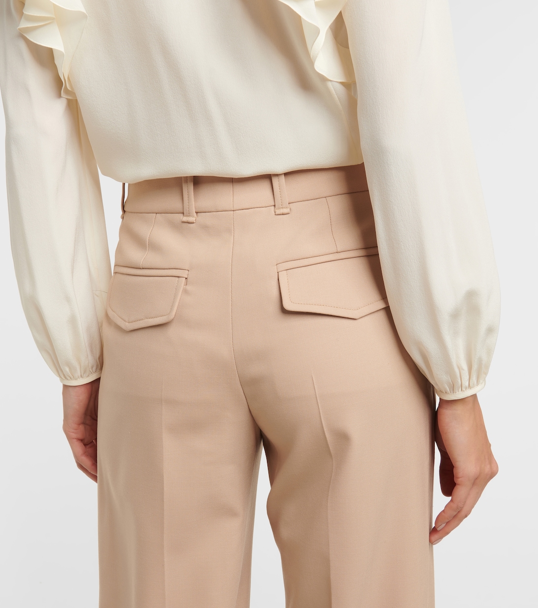 Pantalon droit à taille mi-haute en laine mélangée | Chloé