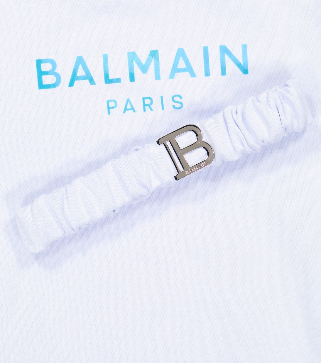 Abito felpa in cotone con cintura e logo | Balmain Kids