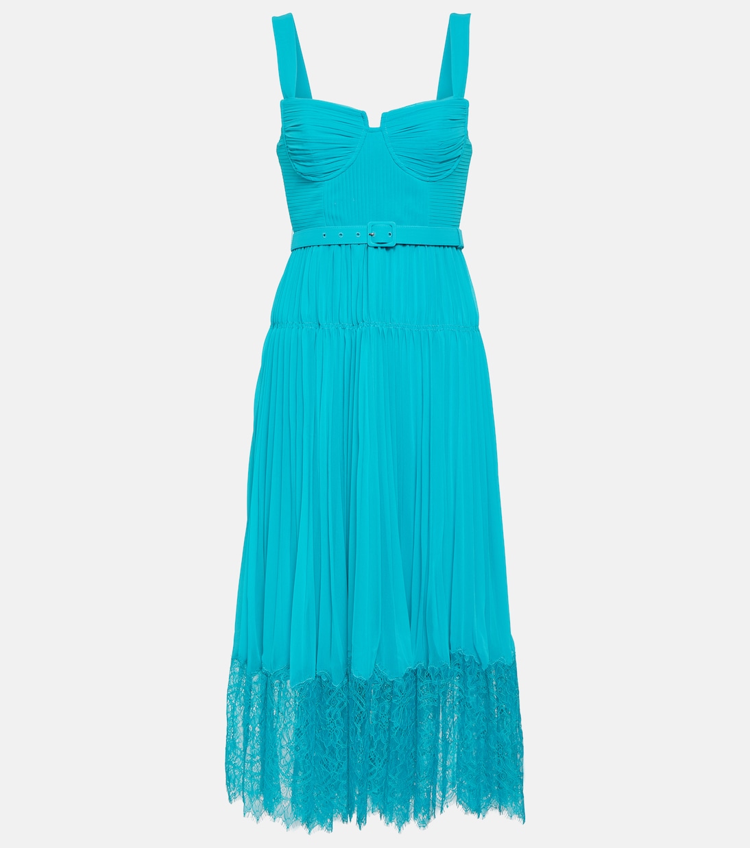 Lace-trimmed chiffon midi dress | Self-Portrait