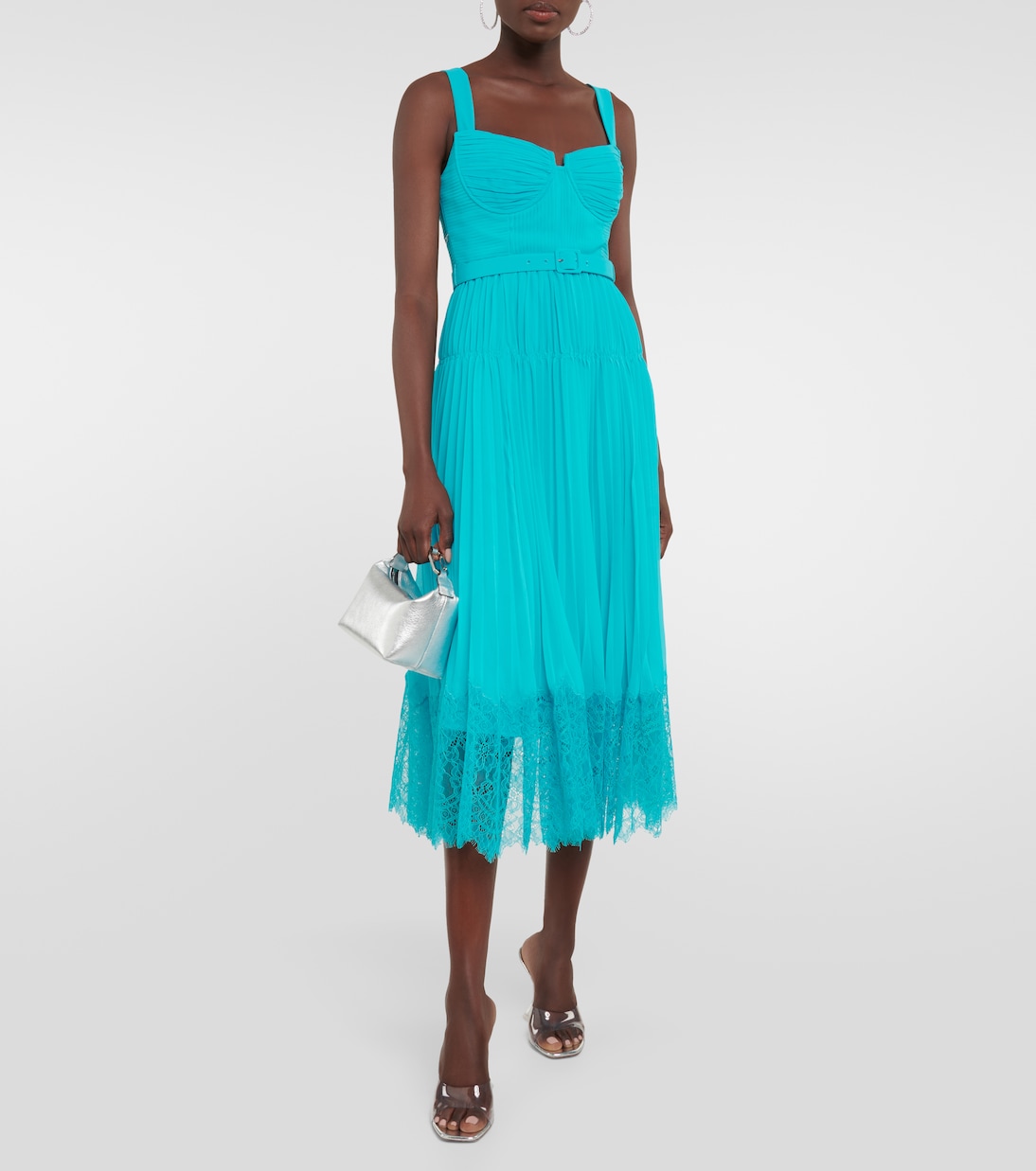Lace-trimmed chiffon midi dress | Self-Portrait