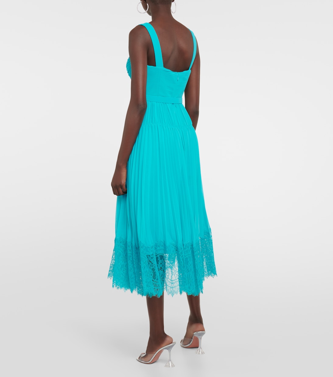 Lace-trimmed chiffon midi dress | Self-Portrait