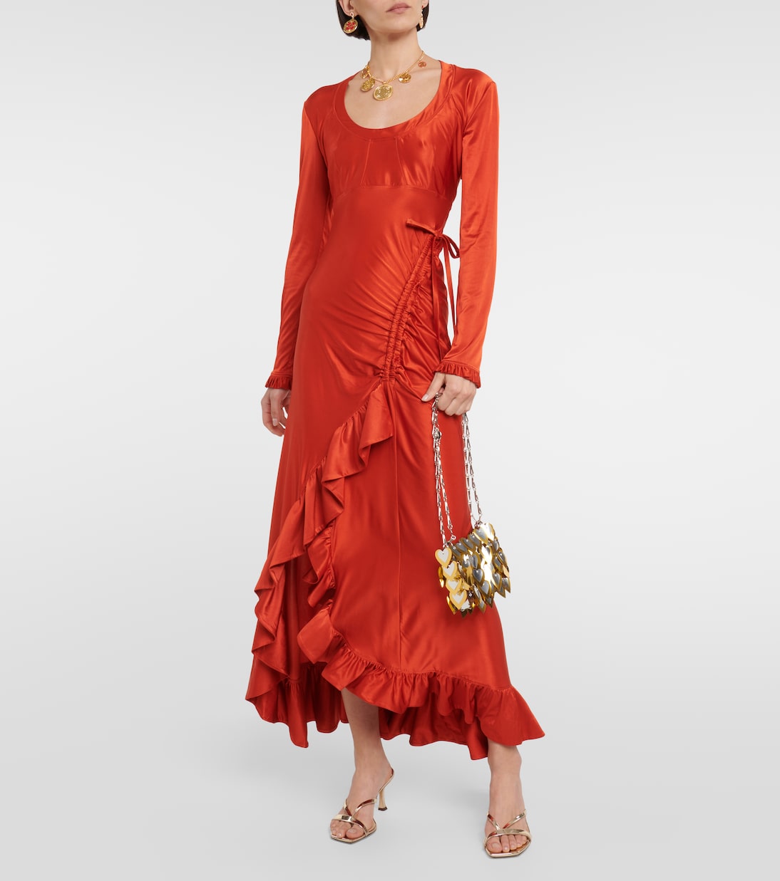 Ruffled satin maxi dress | Rabanne
