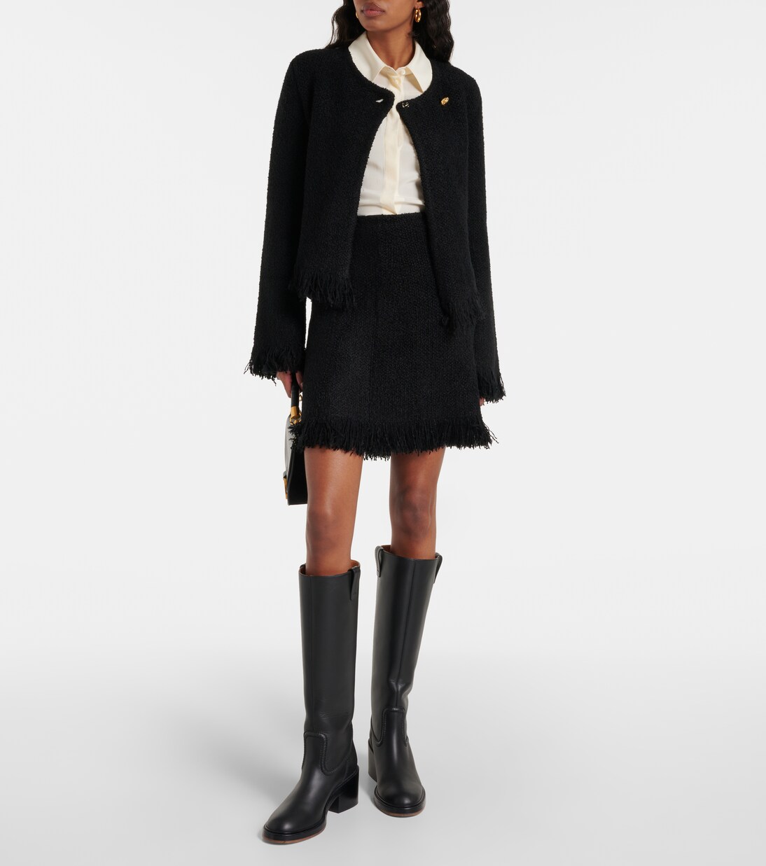 Minifalda de mezcla de lana con flecos | Chloé