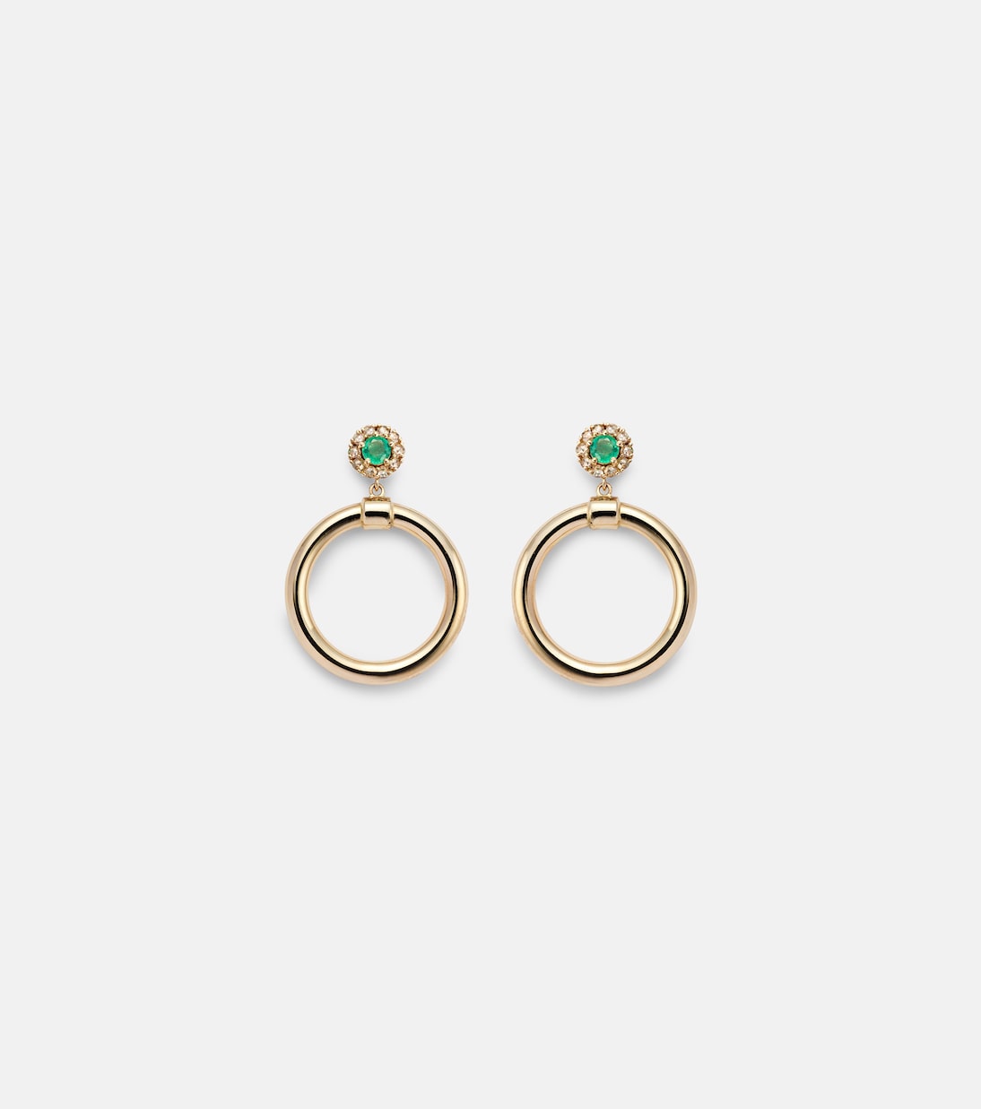 ILEANA MAKRI Orecchini a cerchio in oro 18kt con smeraldi e diamanti, gioielli eleganti per giovani