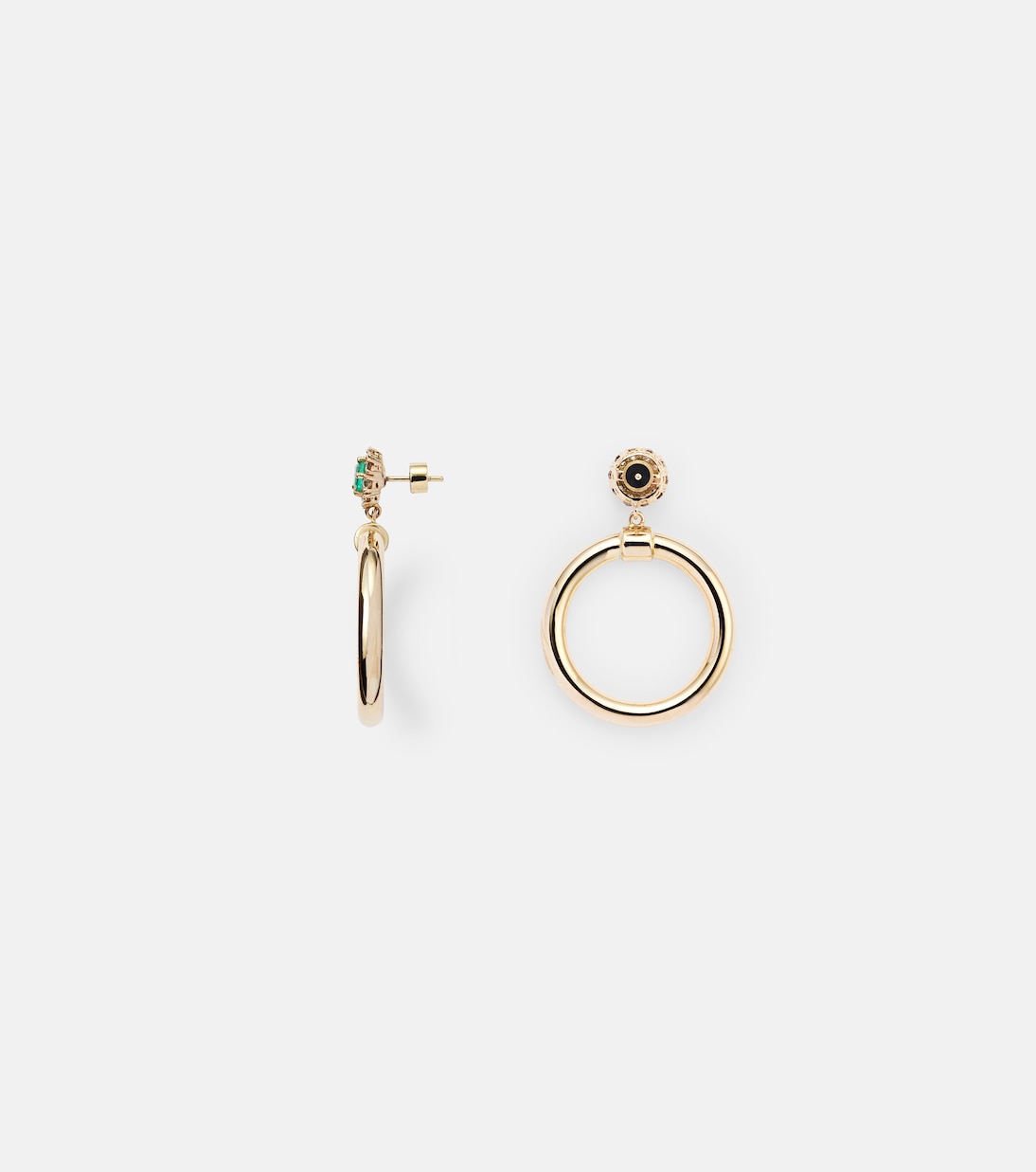 ILEANA MAKRI Orecchini a cerchio in oro 18kt con smeraldi e diamanti, gioielli eleganti per giovani
