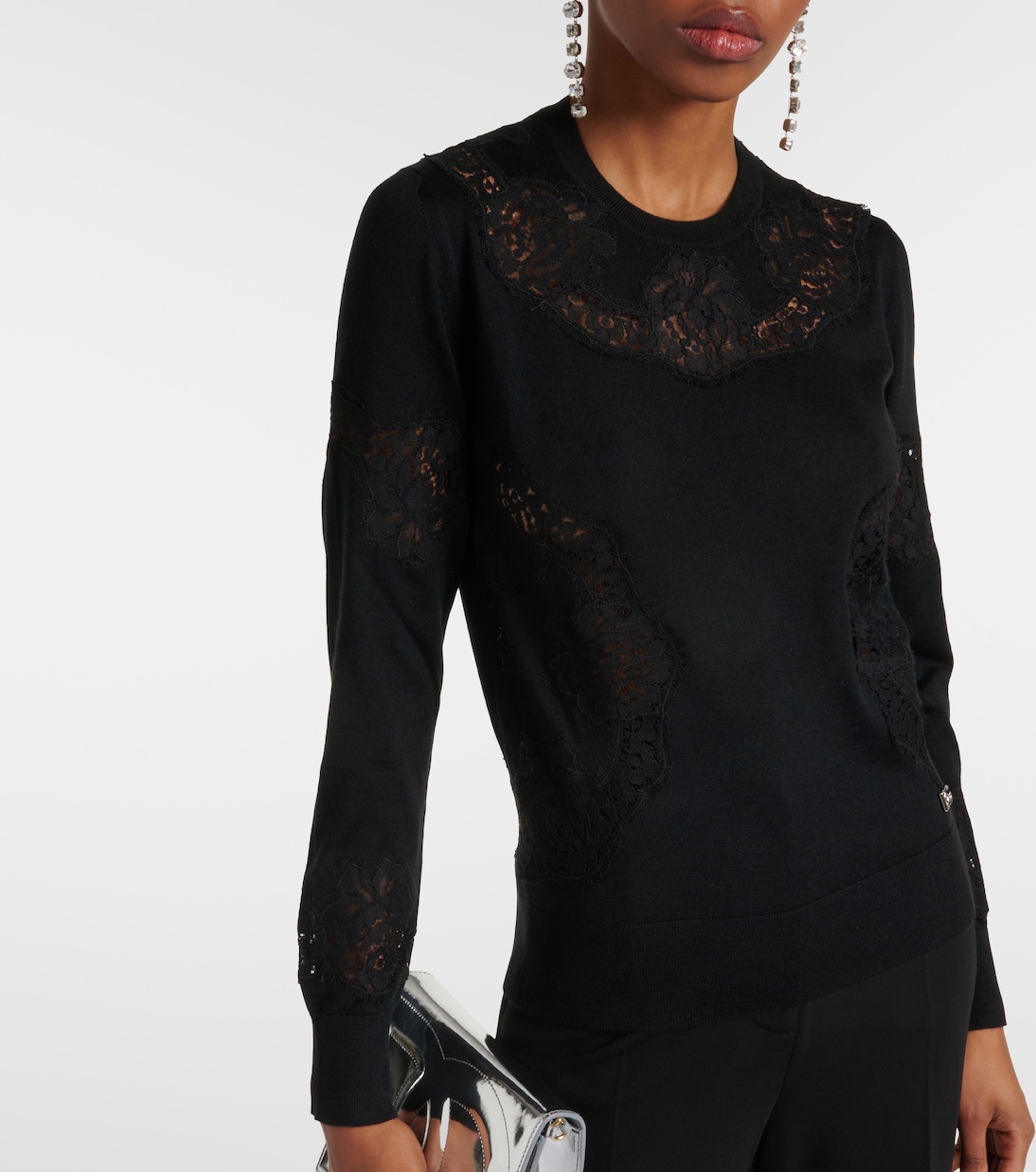 Jersey en mezcla de cachemir con encaje | Dolce&Gabbana