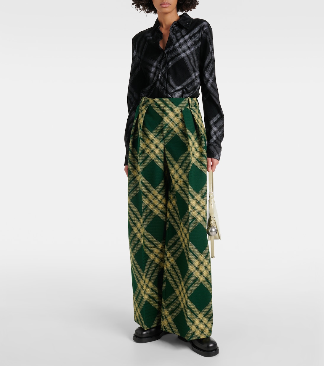 Pantalones anchos de sarga de lana a cuadros | Burberry