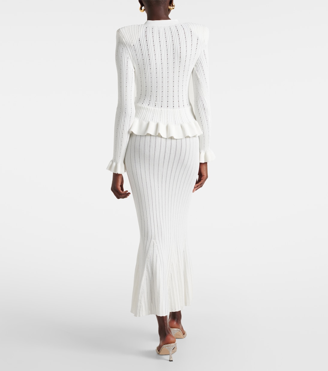 Pointelle peplum midi dress | Self-Portrait