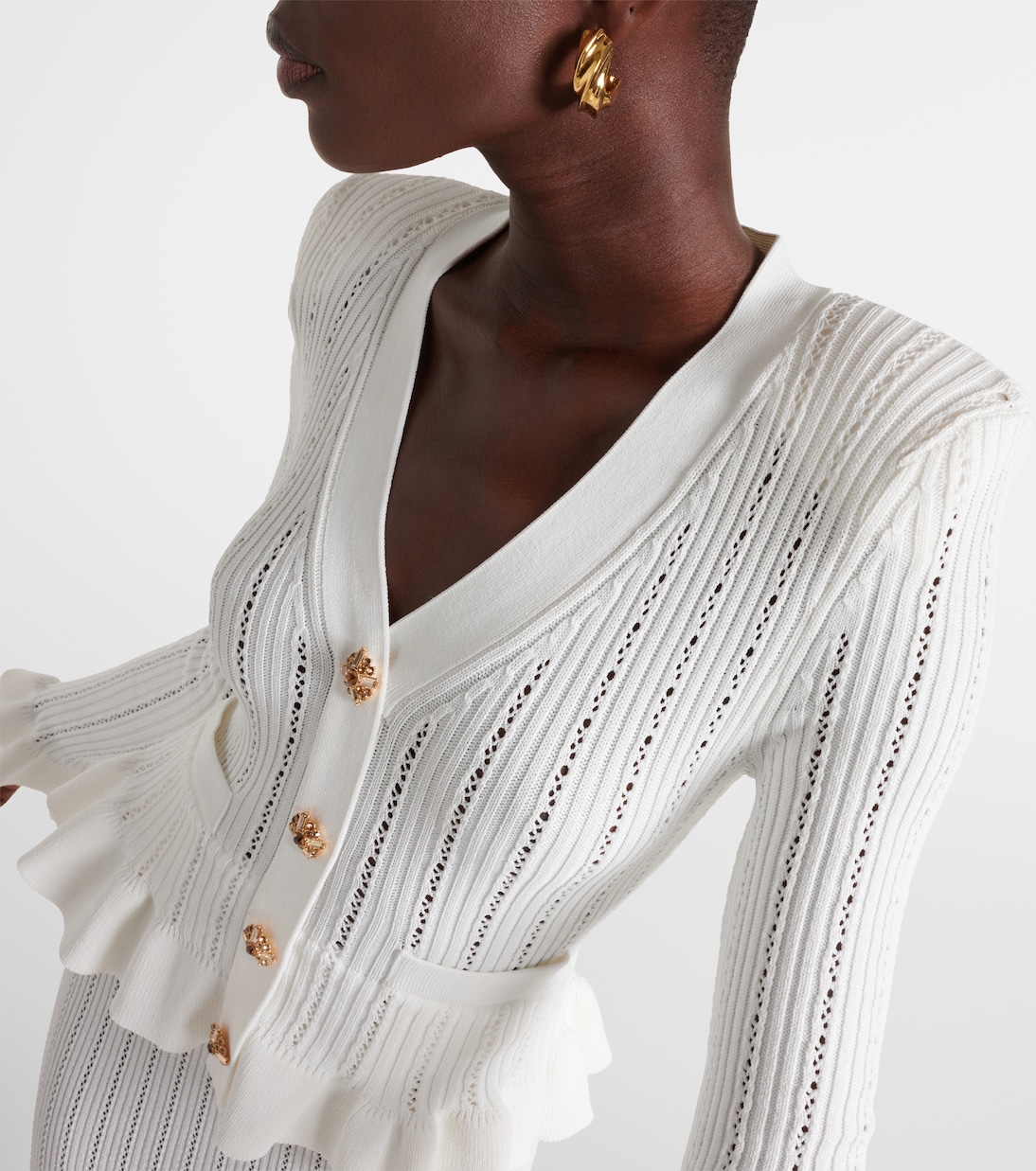 Pointelle peplum midi dress | Self-Portrait
