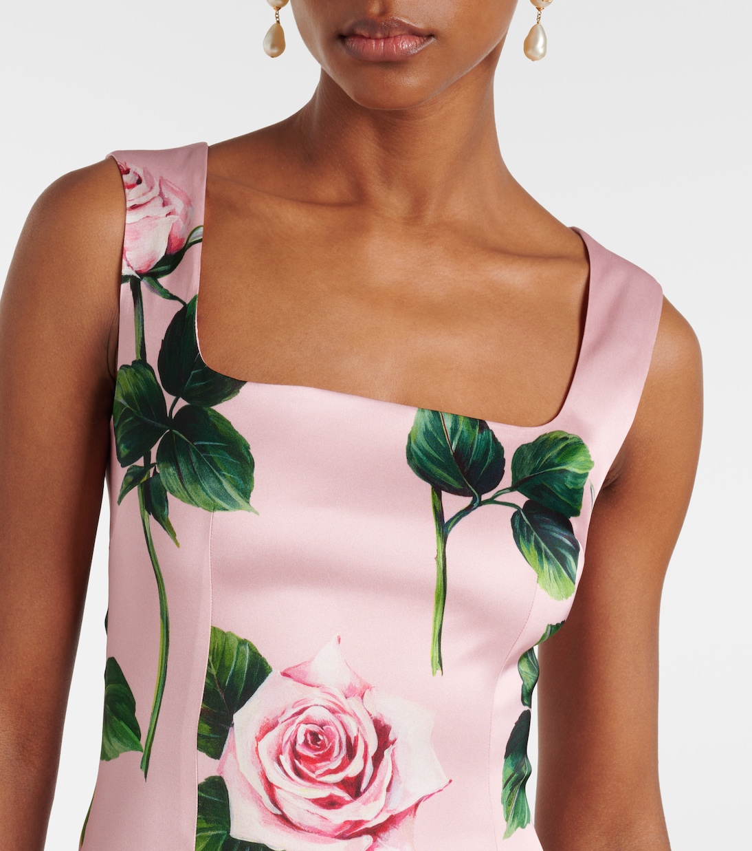 Robe de cocktail en satin à fleurs | Dolce&Gabbana