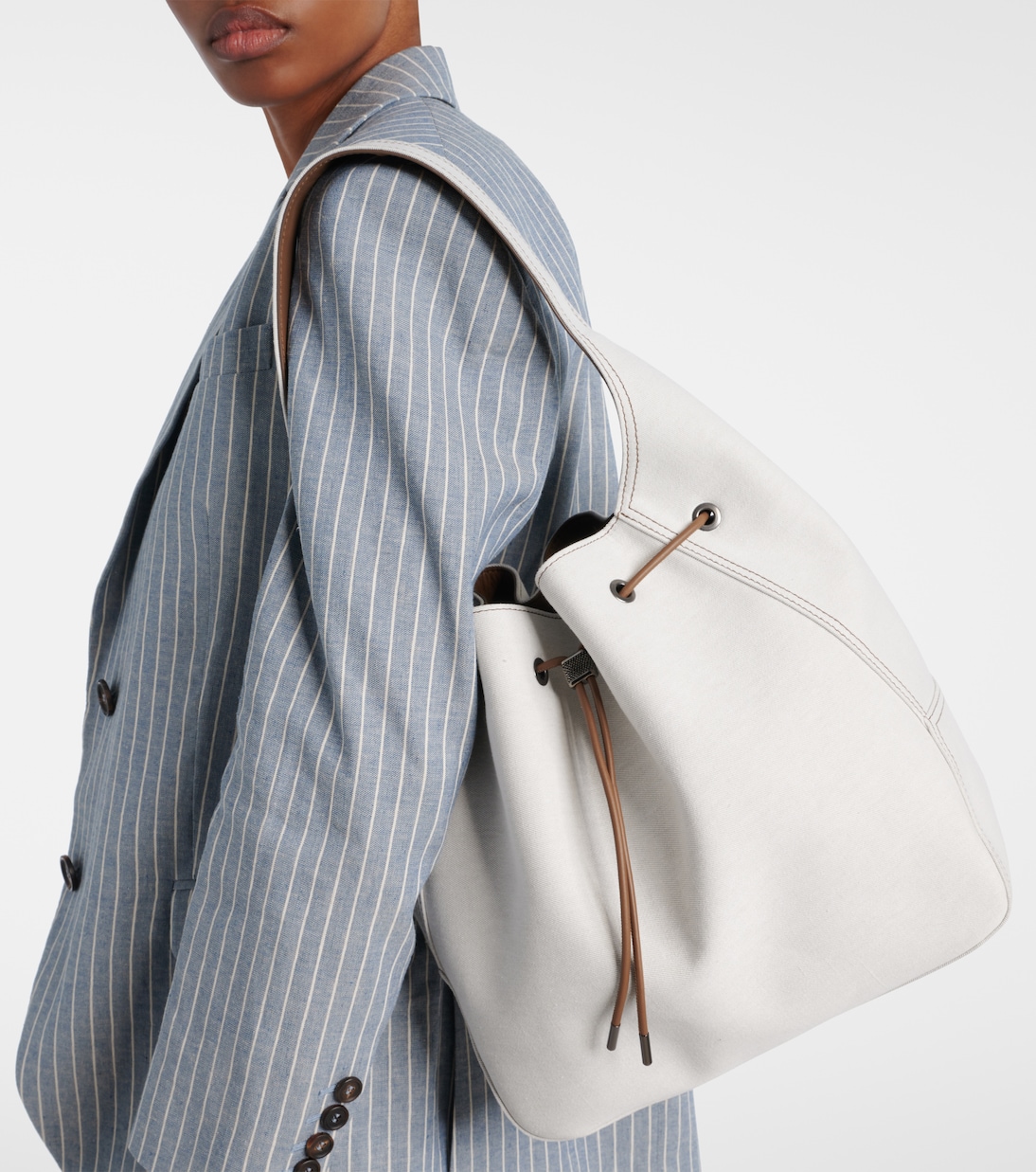 Foulard Large canvas bucket bag | Brunello Cucinelli
