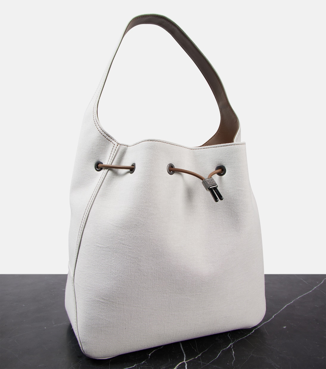 Foulard Large canvas bucket bag | Brunello Cucinelli