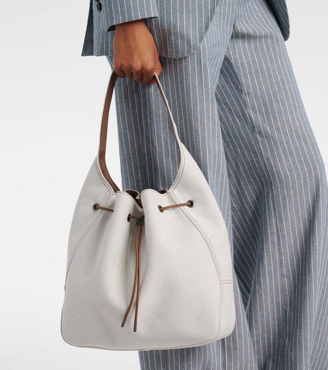 Foulard Large canvas bucket bag | Brunello Cucinelli