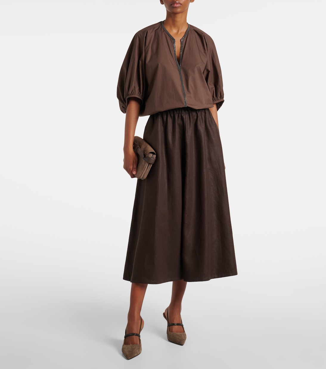 Gonna midi in lino | Brunello Cucinelli