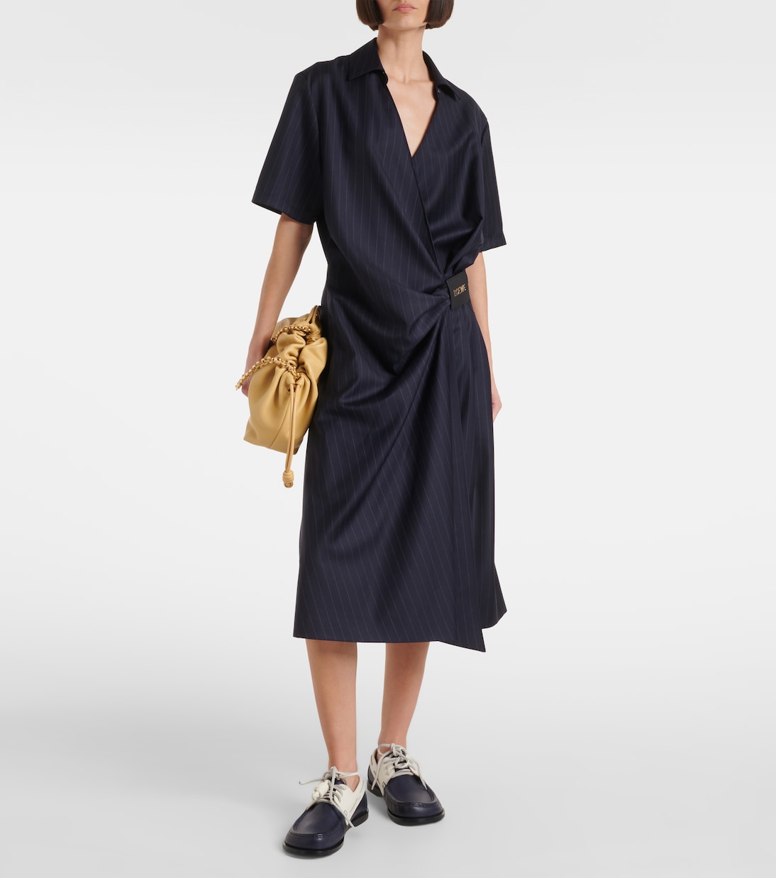 Abito midi gessato in lana  | Loewe
