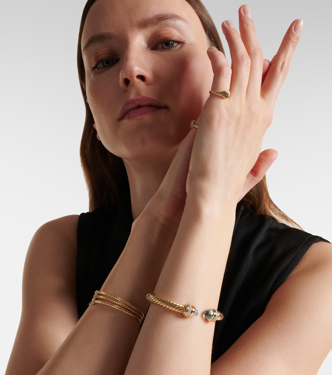 Classic Cablespira® 18kt gold cuff bracelet with topazes and diamonds | David Yurman