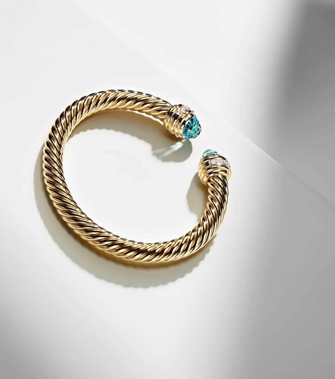 Classic Cablespira® 18kt gold cuff bracelet with topazes and diamonds | David Yurman