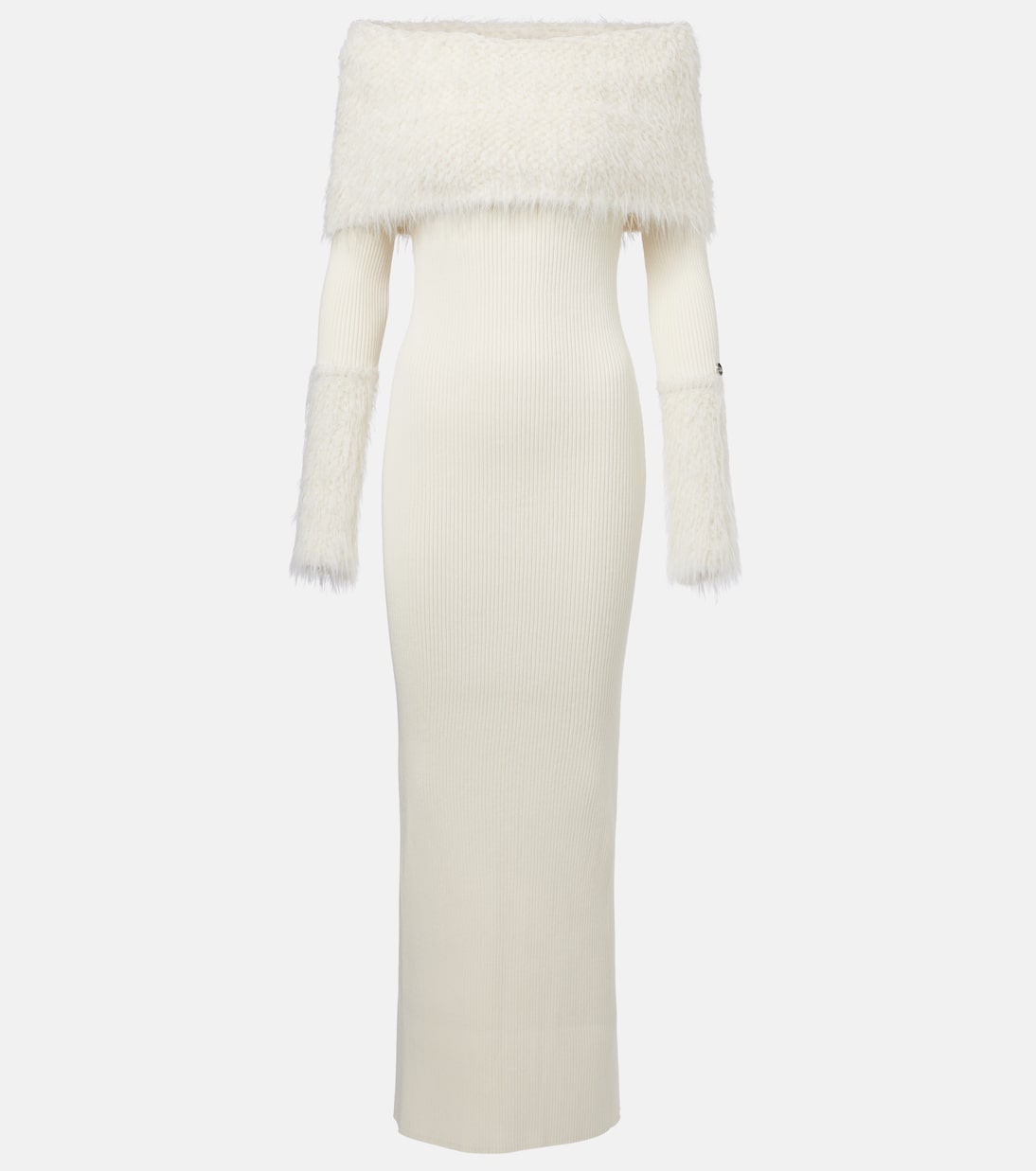 Ribbed-knit faux fur-trimmed maxi dress | Jean Paul Gaultier