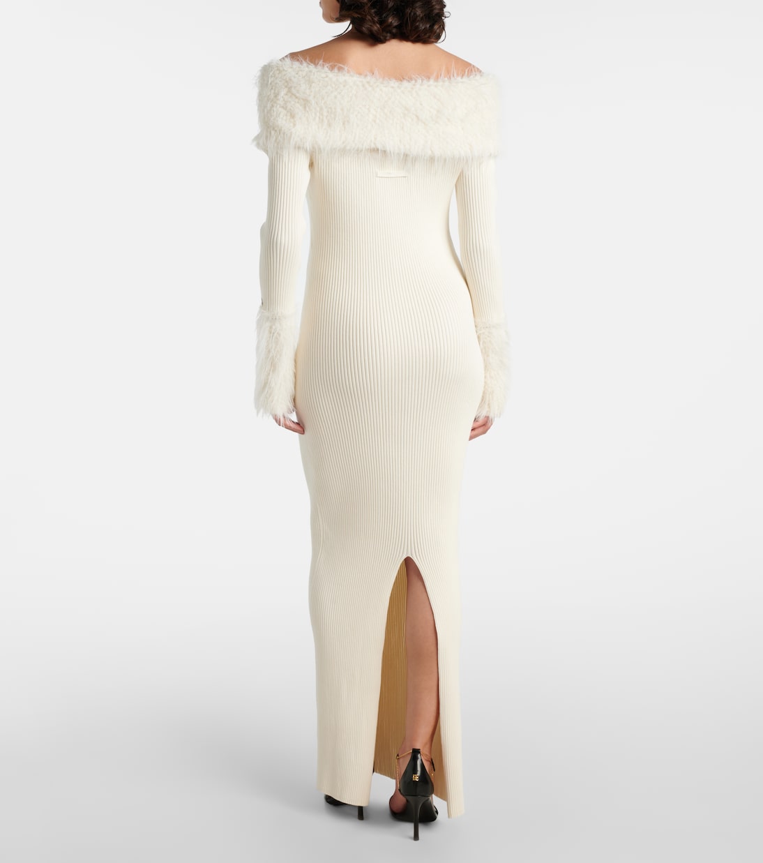 Ribbed-knit faux fur-trimmed maxi dress | Jean Paul Gaultier