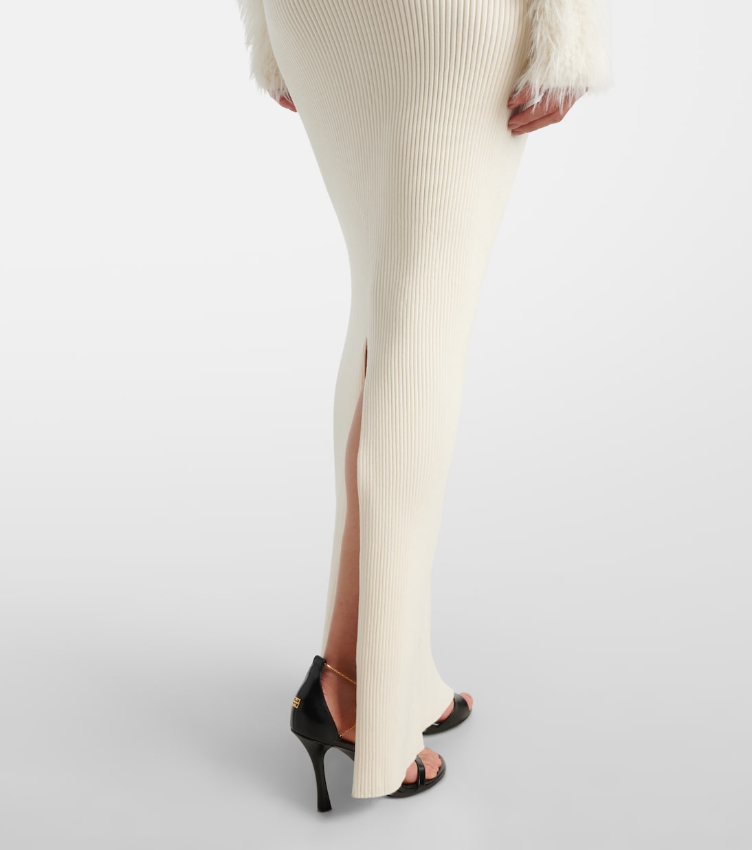 Ribbed-knit faux fur-trimmed maxi dress | Jean Paul Gaultier