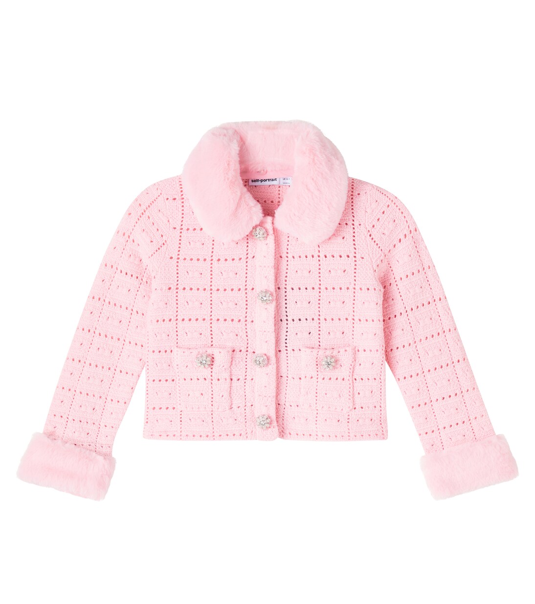 Faux faux-trimmed cotton-blend cardigan | Self-Portrait Kids