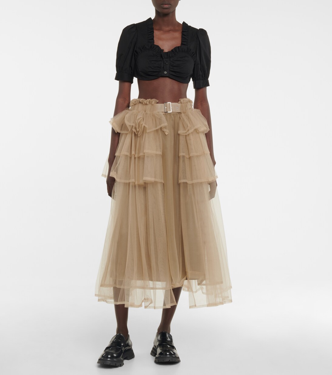 Ruffled cotton cropped top | Noir Kei Ninomiya
