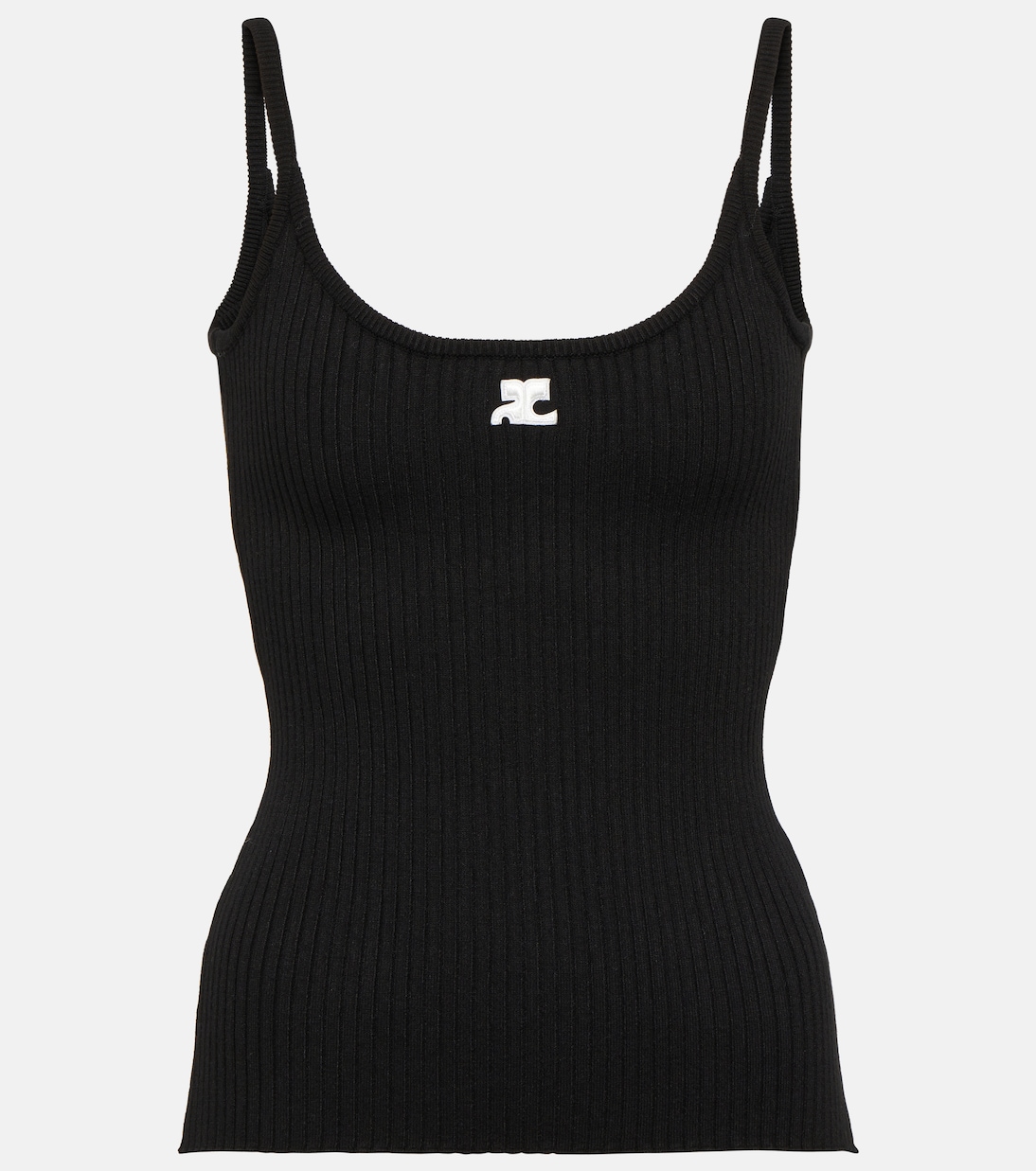 Logo ribbed-knit tank top in black - Courreges | Mytheresa